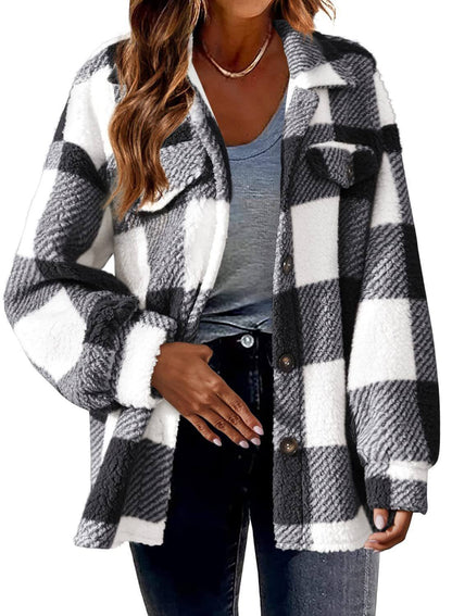Women's Fashion Jacket Button Plush Coat - Fashion-booth