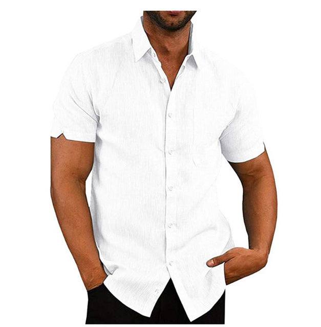 Men Short Sleeve Summer Solid Shirts Casual Loose Tops Tee - Fashion-booth