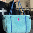 Gingerbread Man large capacity lamb wool shoulder bag in blue, street trend style, polyester material.