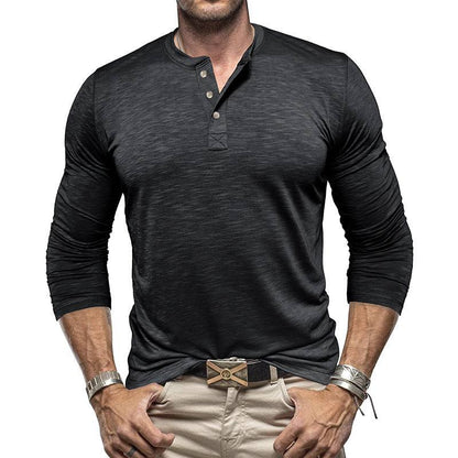 Men's Long-sleeved Henry Collar T-shirt - Fashion-booth