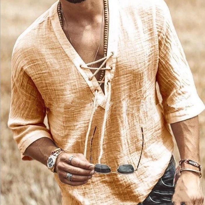 Lace Up Corn Mid Sleeved T-shirt - Fashion-booth