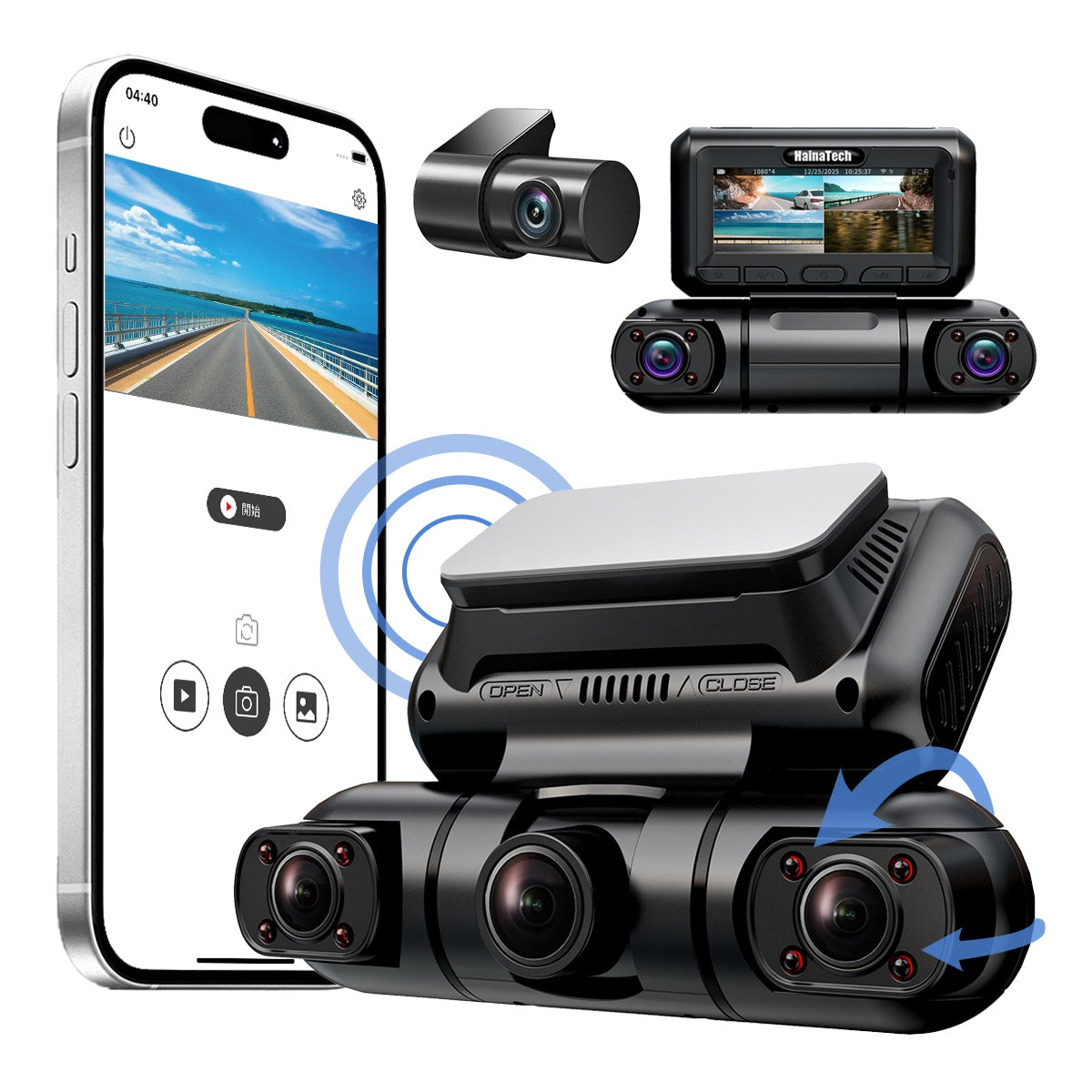 Hainatech 360 Degree View 4 Channel Dash Cam Front And Rear Inside Left Right, Dash Camera For Cars, Built-in GPS WiFi Night Vision, 24 7 Recording Parking Mode Monitor, Free 128G Card - Fashion-booth