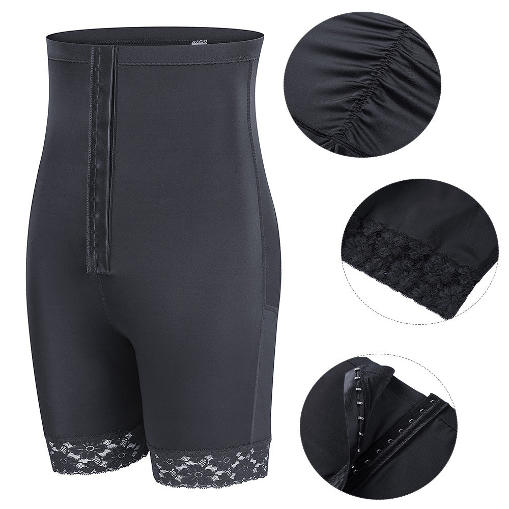 High waist breathable black lace edge butt-lift underwear featuring shaping function.