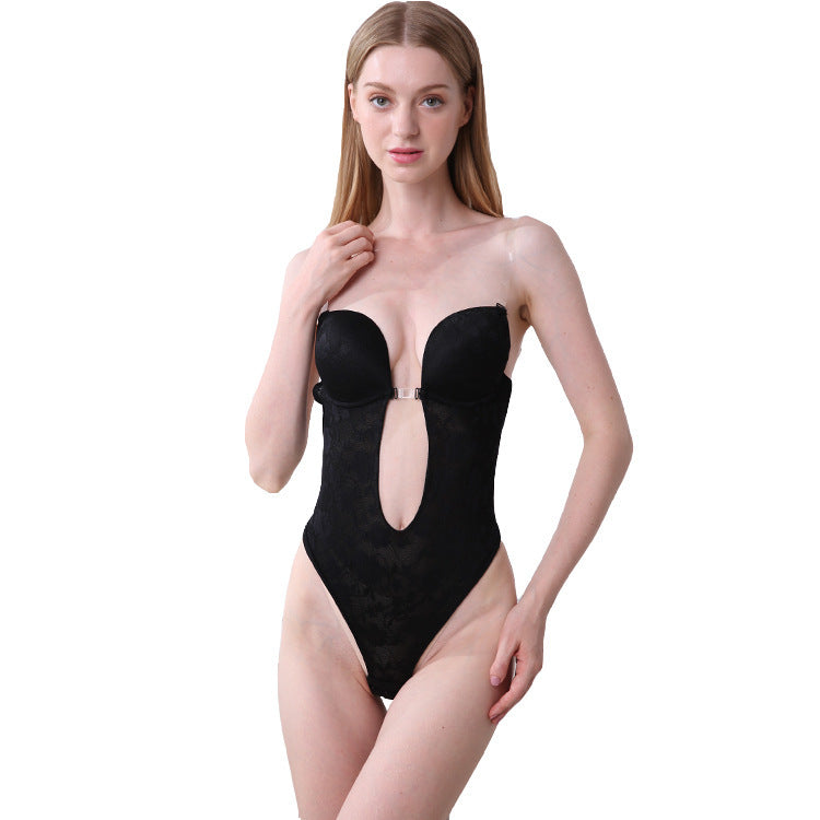 U-shaped invisible bra for backless dresses, adjustable transparent straps.