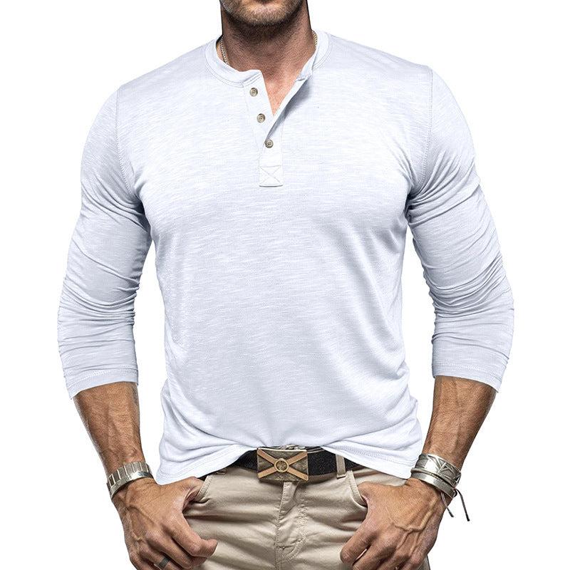 Men's Long-sleeved Henry Collar T-shirt - Fashion-booth