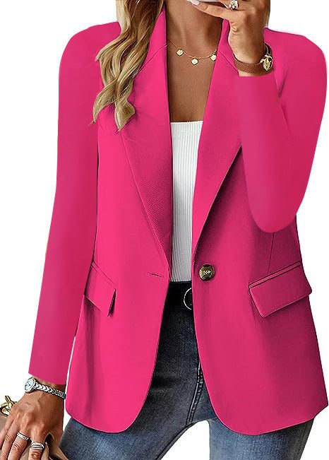 Polyester Autumn Long Sleeve Solid Color Cardigan Small Suit Jacket For Women - Fashion-booth