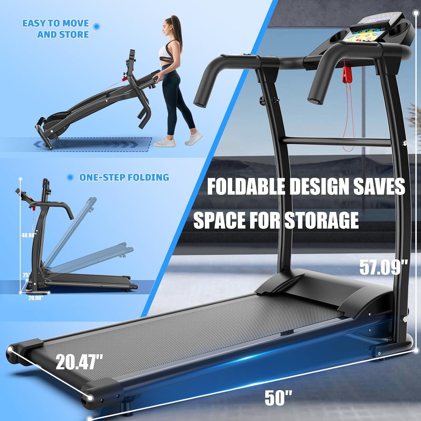 Walking Pad With Handle Bar, Foldable Treadmill 2.5HP Treadmill Under Desk 300 Lbs Capacity 2-in-1 Walking Treadmill Pad With Remote Controller For Home Office - Fashion-booth