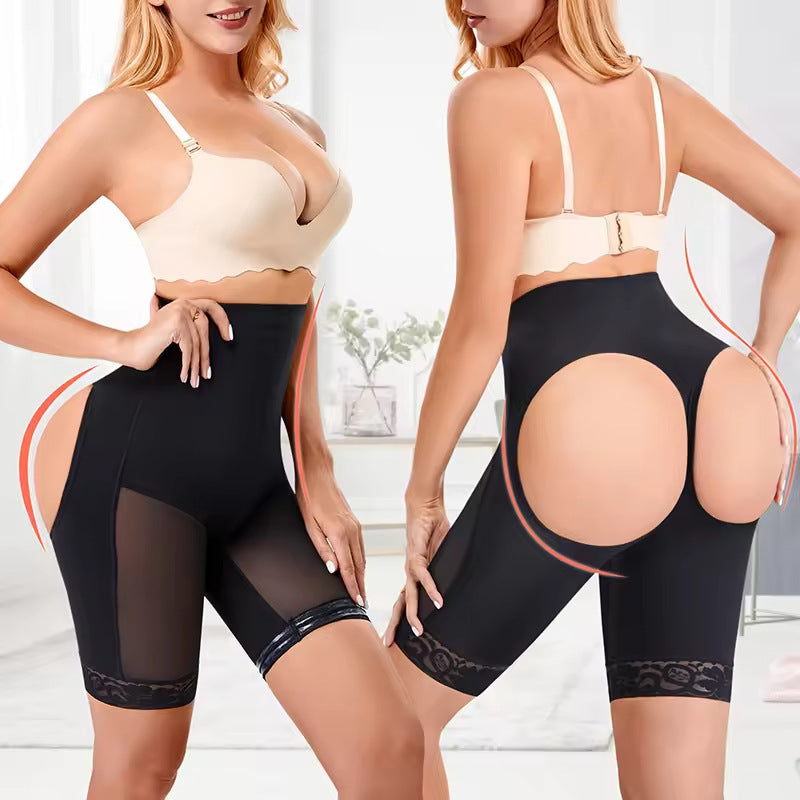 Body shaping butt-lift underwear with hollow design in black, suitable for all seasons.