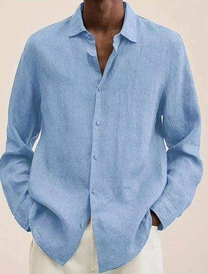 New Solid Color Long Sleeve Shirt Casual Stand Collar Shirt For Men - Fashion-booth