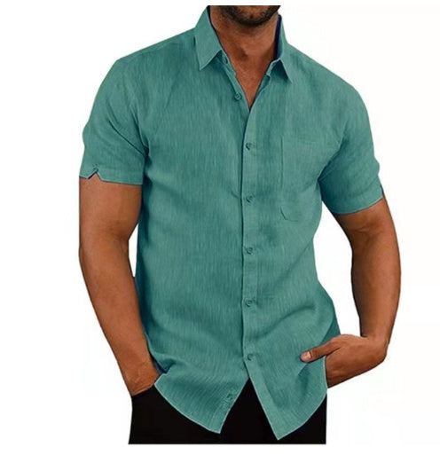 Men Short Sleeve Summer Solid Shirts Casual Loose Tops Tee - Fashion-booth