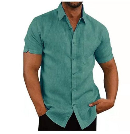 Men Short Sleeve Summer Solid Shirts Casual Loose Tops Tee - Fashion-booth