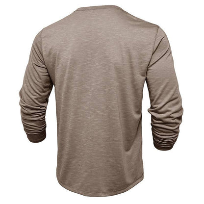 Men's Long-sleeved Henry Collar T-shirt - Fashion-booth