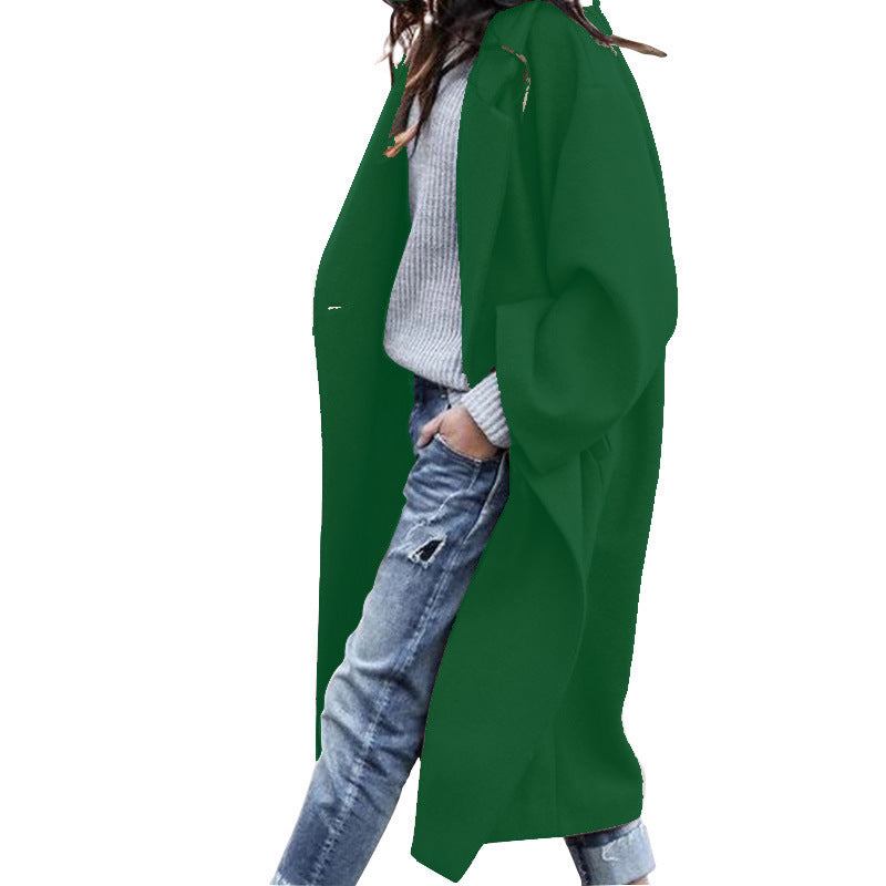 Casual Long Jacket With Pockets Solid Color Single Breasted Lapel Woolen Coat For Women Warm Winter Clothing - Fashion-booth