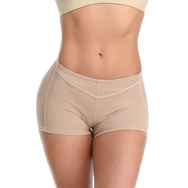 Women body shaping PP mesh butt-lift underwear in skin color.