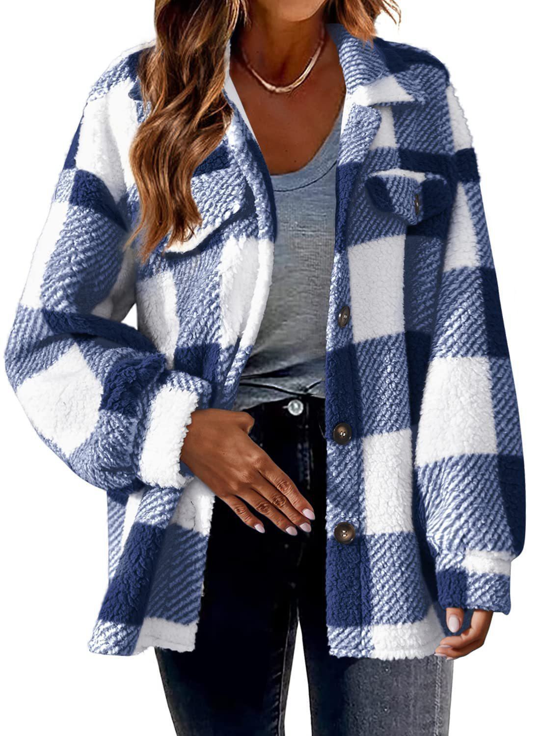 Women's Fashion Jacket Button Plush Coat - Fashion-booth