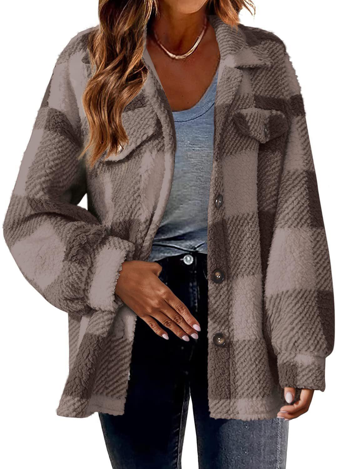 Women's Fashion Jacket Button Plush Coat - Fashion-booth