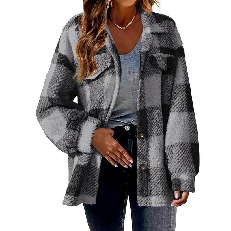 Women's Fashion Jacket Button Plush Coat - Fashion-booth