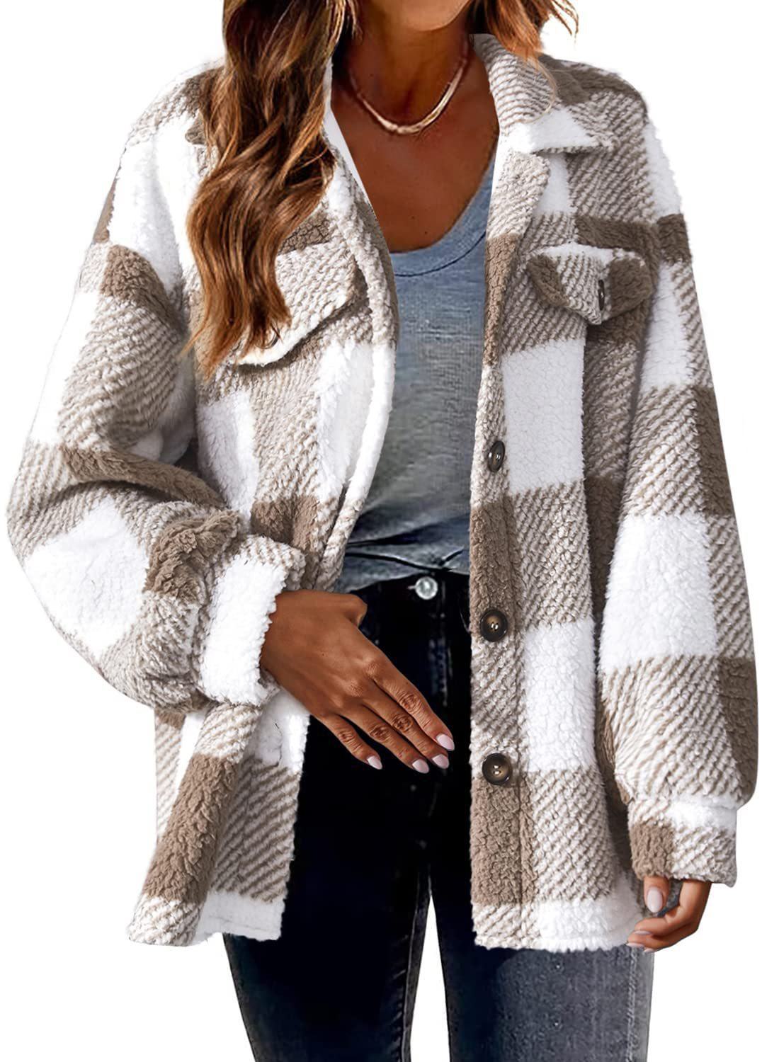 Women's Fashion Jacket Button Plush Coat - Fashion-booth