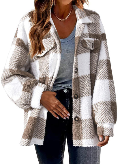 Women's Fashion Jacket Button Plush Coat - Fashion-booth