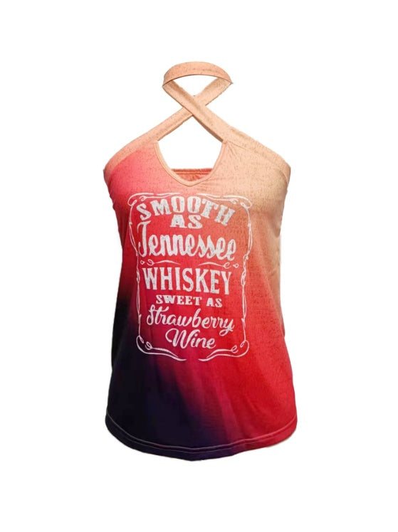 Ladies' Hollowed Out Hanging Neck Cross Printed Casual Camisole Vest - Fashion-booth