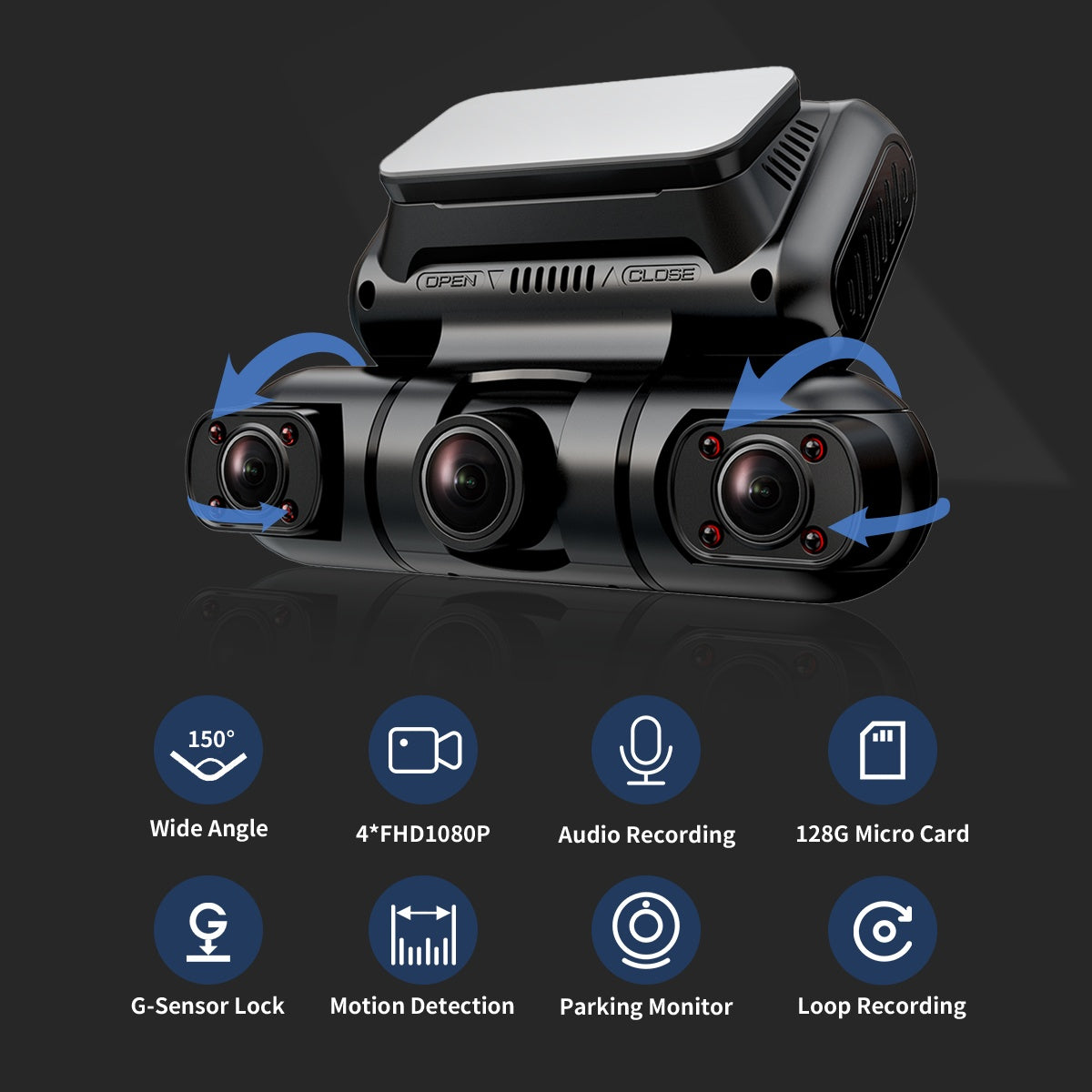 Hainatech 360 Degree View 4 Channel Dash Cam Front And Rear Inside Left Right, Dash Camera For Cars, Built-in GPS WiFi Night Vision, 24 7 Recording Parking Mode Monitor, Free 128G Card - Fashion-booth