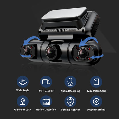 Hainatech 360 Degree View 4 Channel Dash Cam Front And Rear Inside Left Right, Dash Camera For Cars, Built-in GPS WiFi Night Vision, 24 7 Recording Parking Mode Monitor, Free 128G Card - Fashion-booth