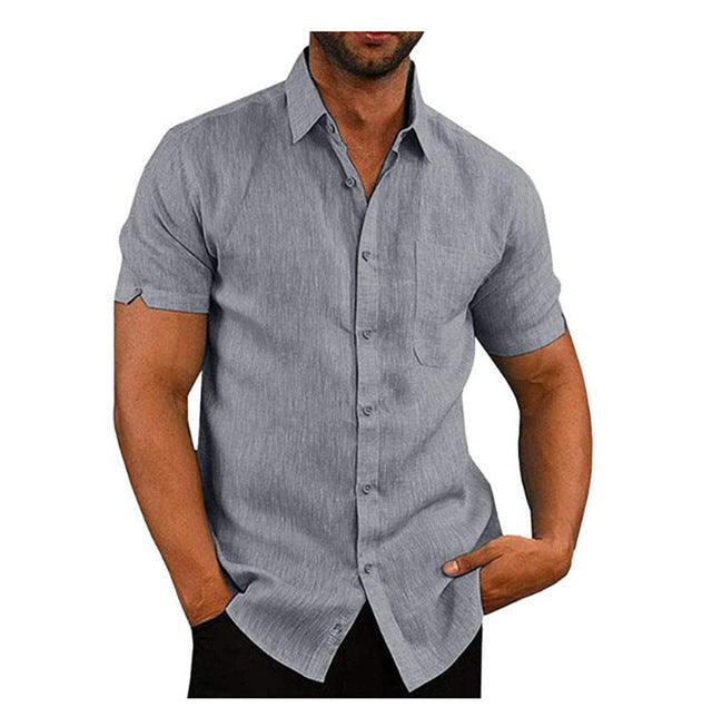 Men Short Sleeve Summer Solid Shirts Casual Loose Tops Tee - Fashion-booth