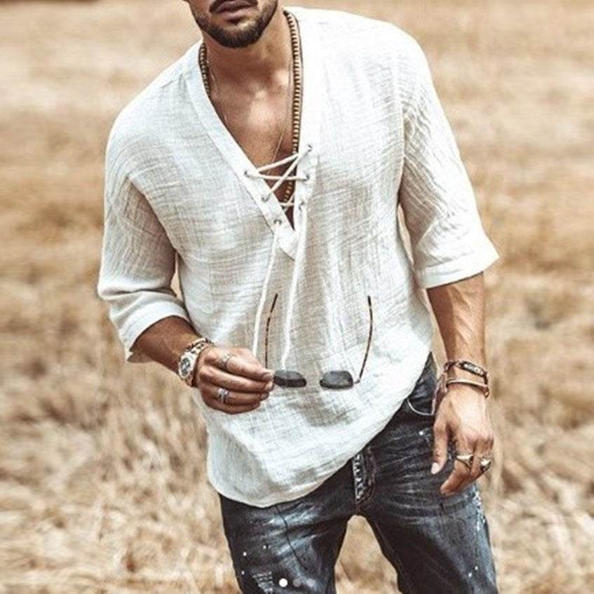 Lace Up Corn Mid Sleeved T-shirt - Fashion-booth