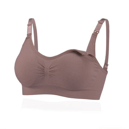 Unwired seamless push up nursing bra for pregnant women in skin tone color.