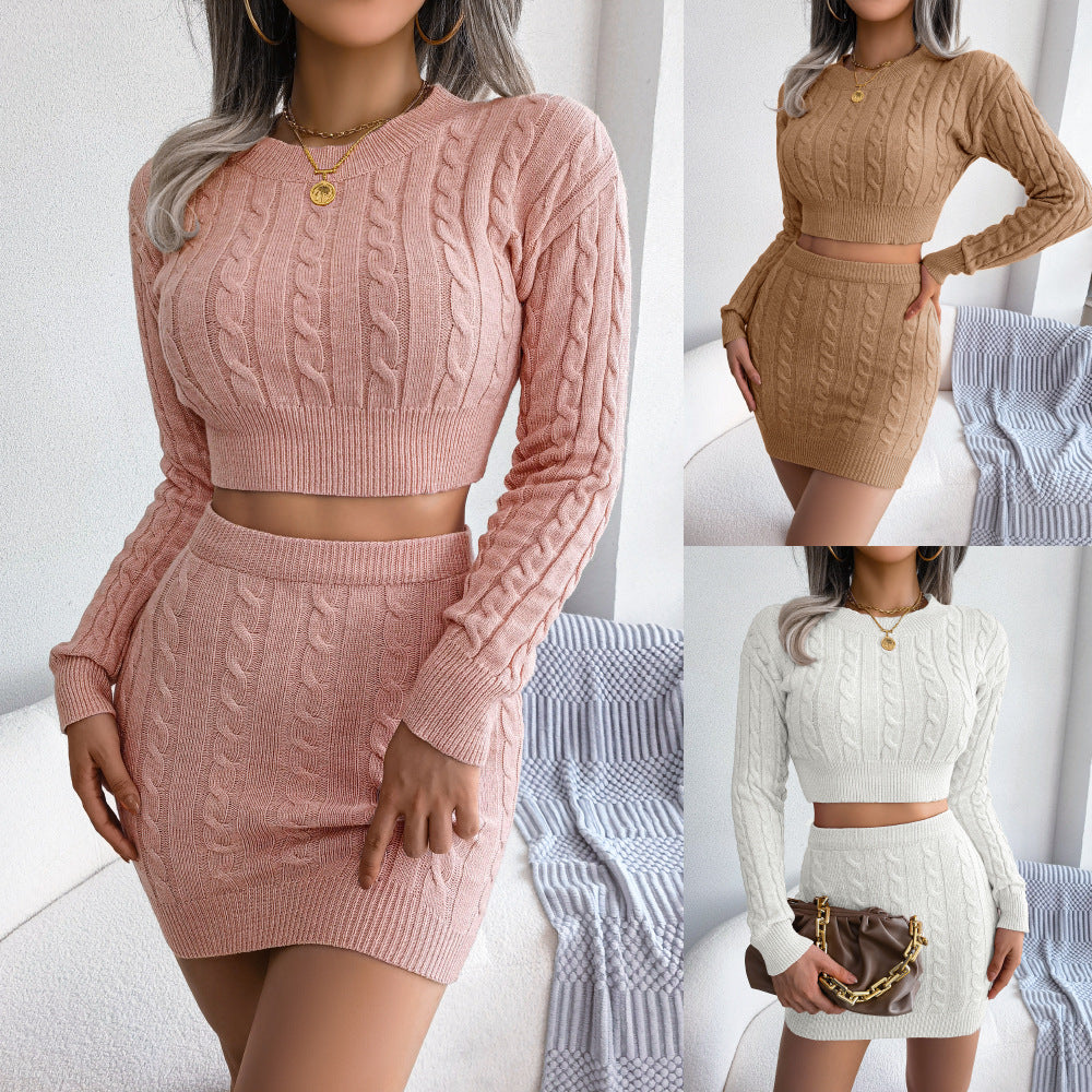 Casual twist cropped sweater hip mini skirt Package