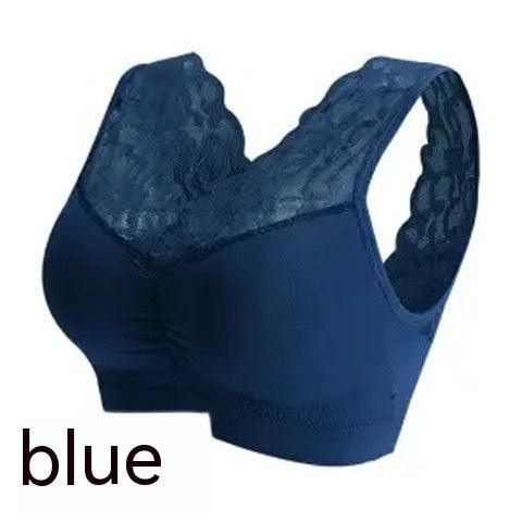 Blue fashion back lace bra for women, nylon fabric, vest style.