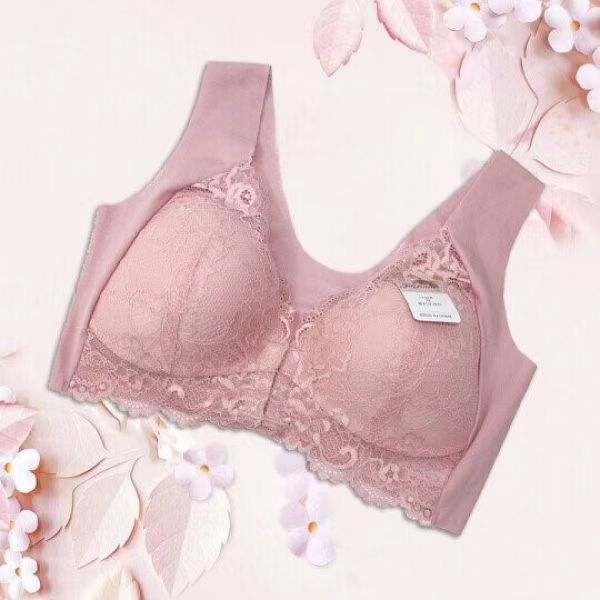 Plus Size Push Up Bra in pink, lace design, breathable and comfortable for women.