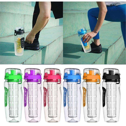 BPA free 1000ml water fruit infuser bottles in assorted colors, perfect for sports and travel.