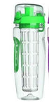 1000ml BPA free fruit infuser water bottle with green lid and infuser.