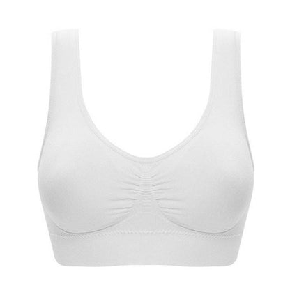 Plus size seamless bra with pads, thin mold cup, white color.