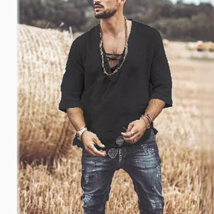 Lace Up Corn Mid Sleeved T-shirt - Fashion-booth