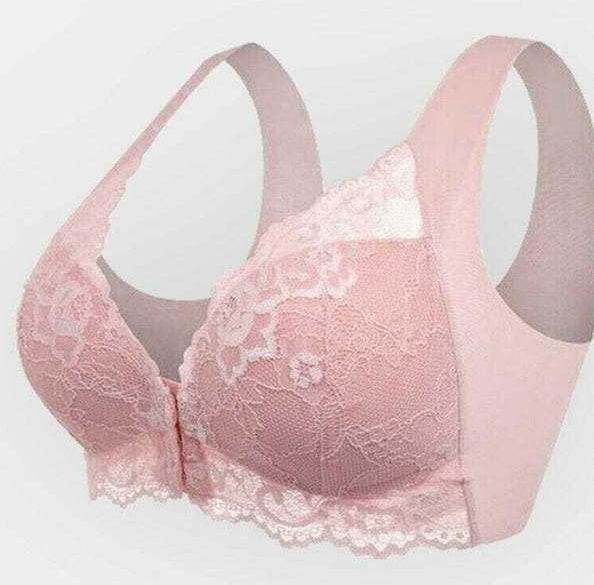 Plus size pink lace push-up bra for women with breathable and adjustable features.