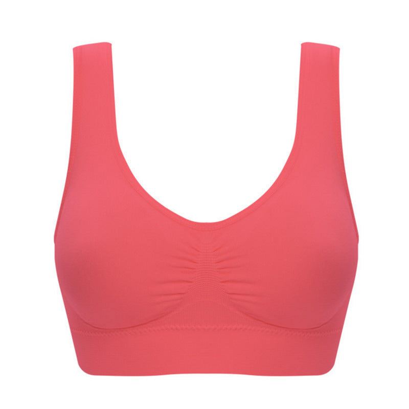 Plus size seamless bra in watermelon red, full cup, thin mold, no steel ring, nylon.