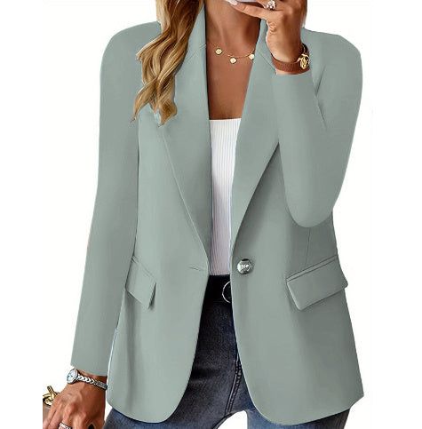 Polyester Autumn Long Sleeve Solid Color Cardigan Small Suit Jacket For Women - Fashion-booth