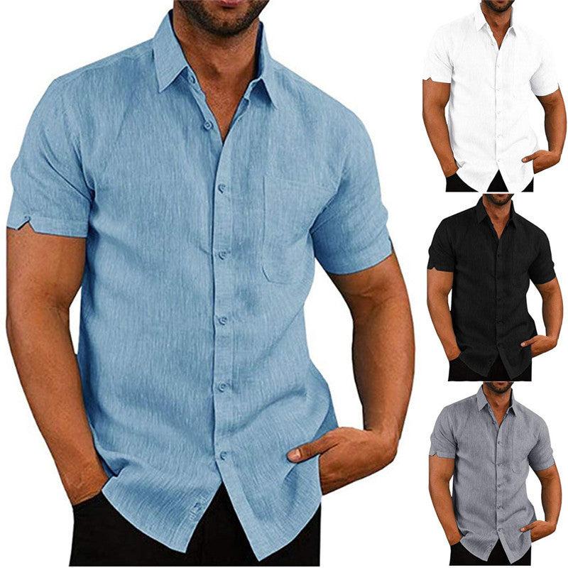 Men Short Sleeve Summer Solid Shirts Casual Loose Tops Tee - Fashion-booth