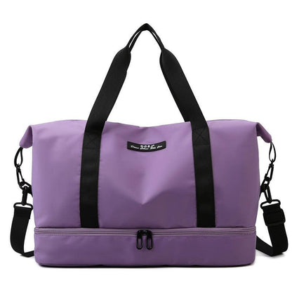 Portable sports gym fitness waterproof bag with shoe compartment, fashionable oxford cloth design in solid color.