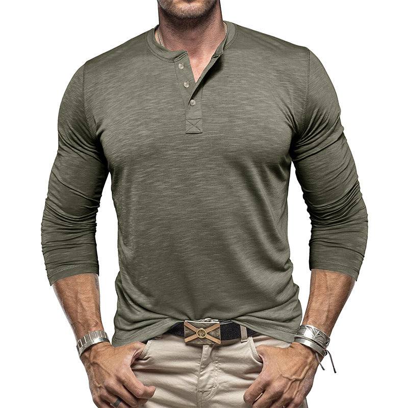 Men's Long-sleeved Henry Collar T-shirt - Fashion-booth