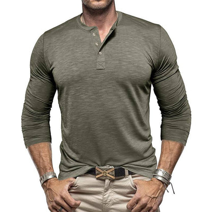 Men's Long-sleeved Henry Collar T-shirt - Fashion-booth