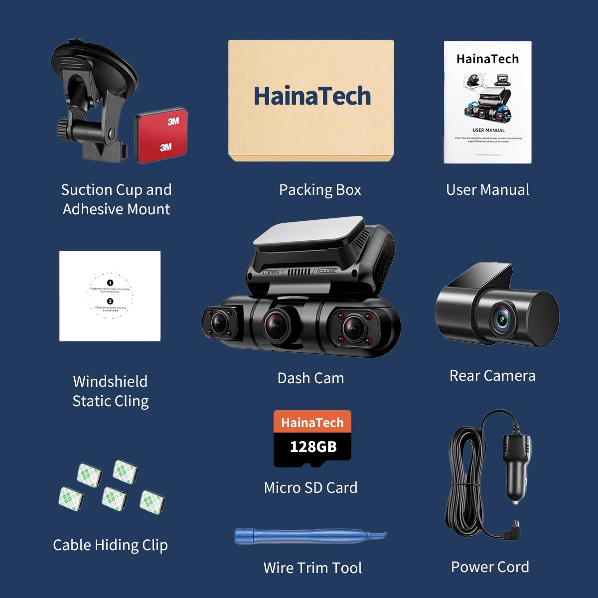 Hainatech 360 Degree View 4 Channel Dash Cam Front And Rear Inside Left Right, Dash Camera For Cars, Built-in GPS WiFi Night Vision, 24 7 Recording Parking Mode Monitor, Free 128G Card - Fashion-booth