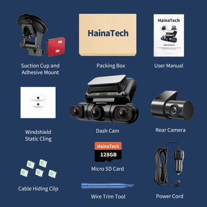 Hainatech 360 Degree View 4 Channel Dash Cam Front And Rear Inside Left Right, Dash Camera For Cars, Built-in GPS WiFi Night Vision, 24 7 Recording Parking Mode Monitor, Free 128G Card - Fashion-booth