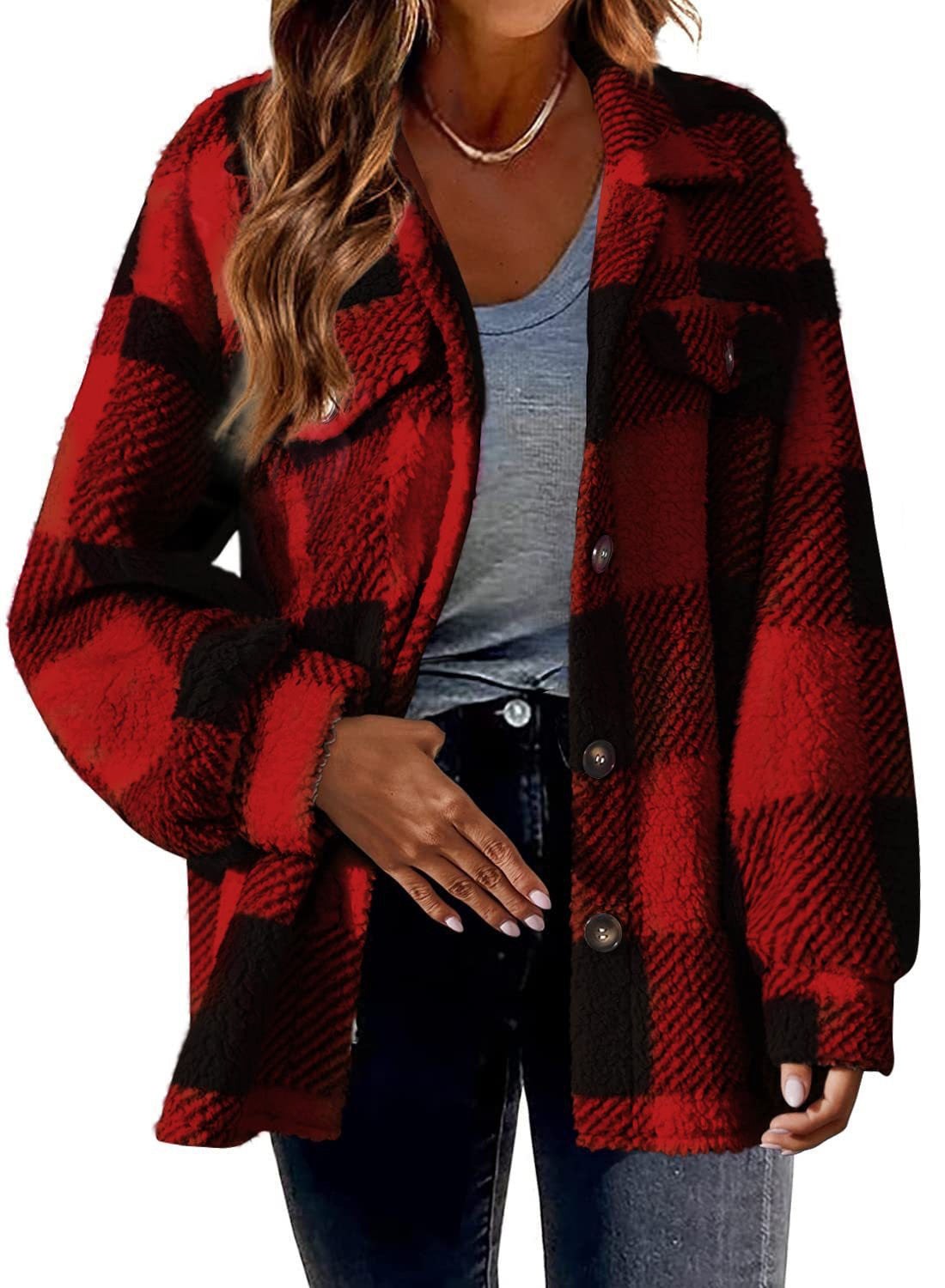 Women's Fashion Jacket Button Plush Coat - Fashion-booth