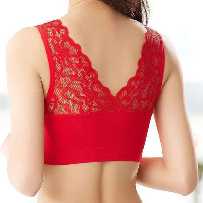 Red fashion back lace bra underwear for women in vest style.