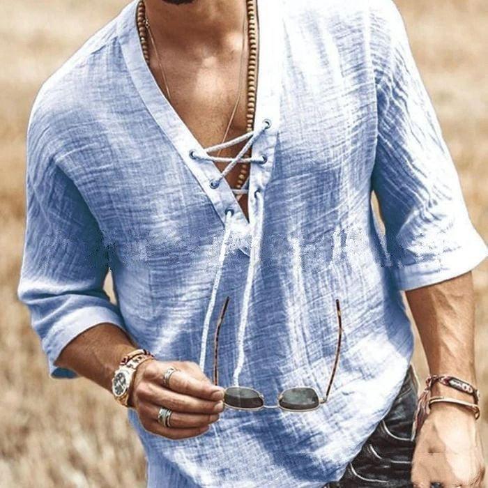 Lace Up Corn Mid Sleeved T-shirt - Fashion-booth